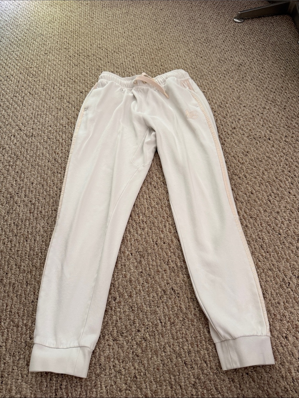 adidas Cream Track Pants with Pale Pink Side Stripes